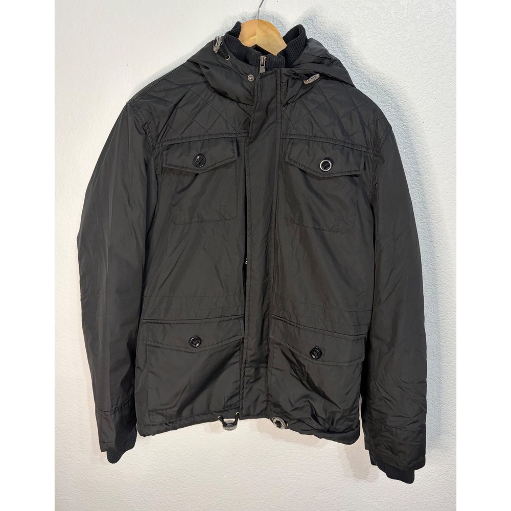 INC International Concepts Mens Hooded Field Jacket Black Quilted Utility M